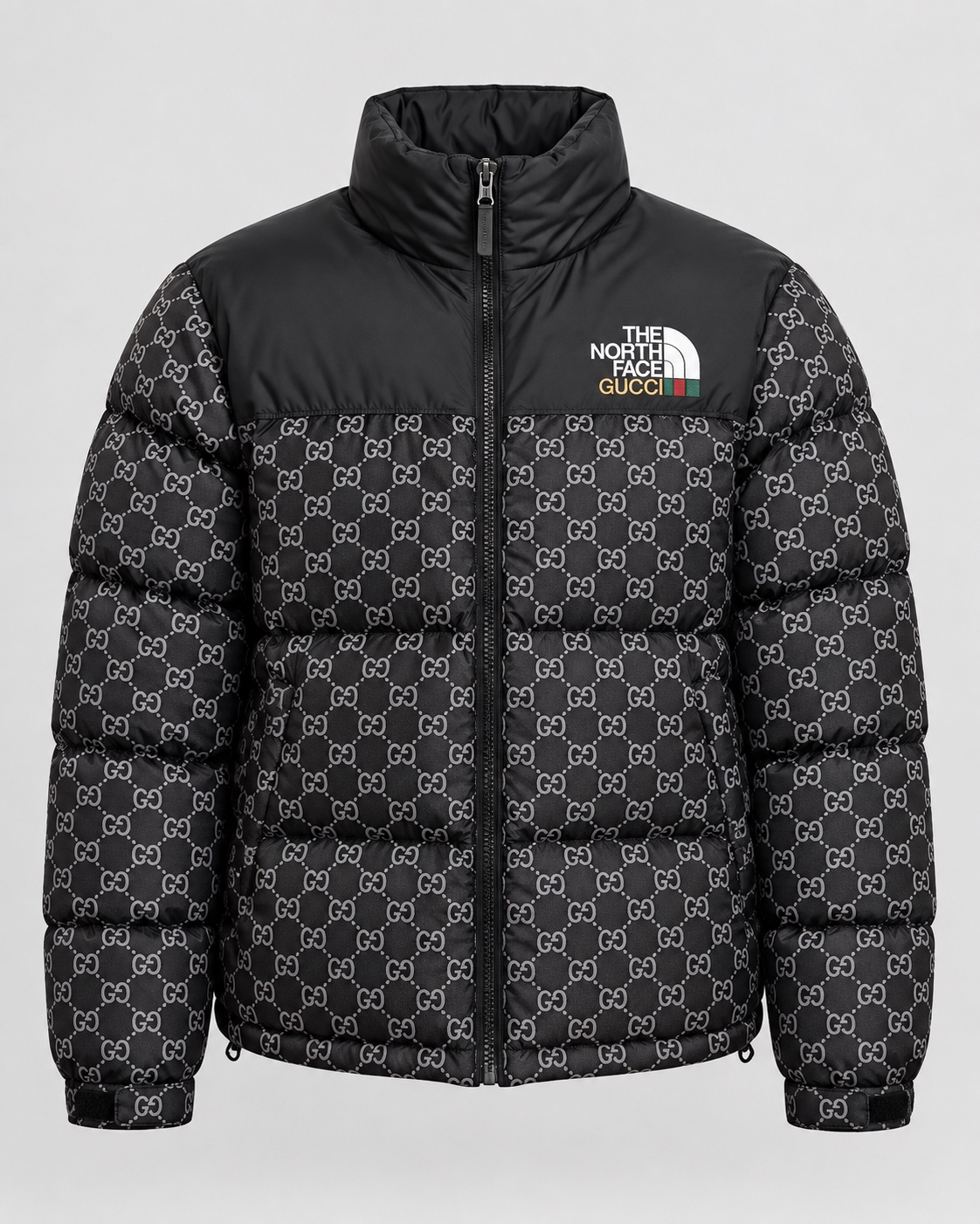 Black patterned puffer jacket